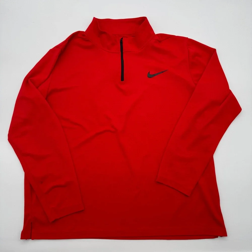 Nike Dri-FIT Mens XL Quarter Zip Pullover Red Long Sleeve Training Top Running